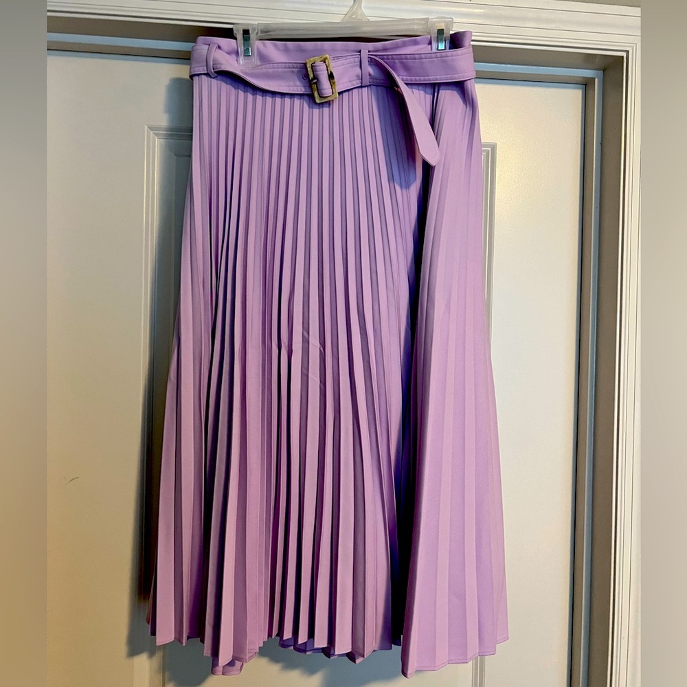 Ann Taylor Belted Pleated Midi Skirt Pale Lilac